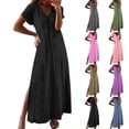 thumbnail image 6 of gakvbuo Summer Plus Size Dresses Maxi Dress For Women Short Sleeve Vacation Beach Sun Dresses Crewneck Side Slit T-Shirt Long Dress, 6 of 6
