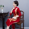 thumbnail image 3 of Cheongsam largo mejorado con bordado de terciopelo coreano de primavera para vestido de novia de suegra, 3 of 6