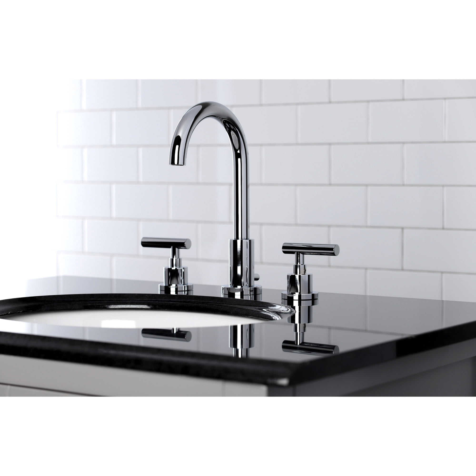 Kingston Brass FSC8921CML Manhattan Two-Handle 3-Hole Deck Mount Widespread Bathroom Faucet with Brass Pop-Up in Polished Chrome