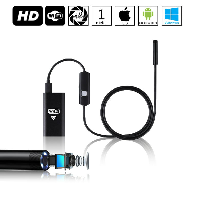 Wireless Endoscope, WiFi Borescope Inspection Snake Camera for Android and  iOS Smartphone, Tablets - 2 Megapixels - 1M