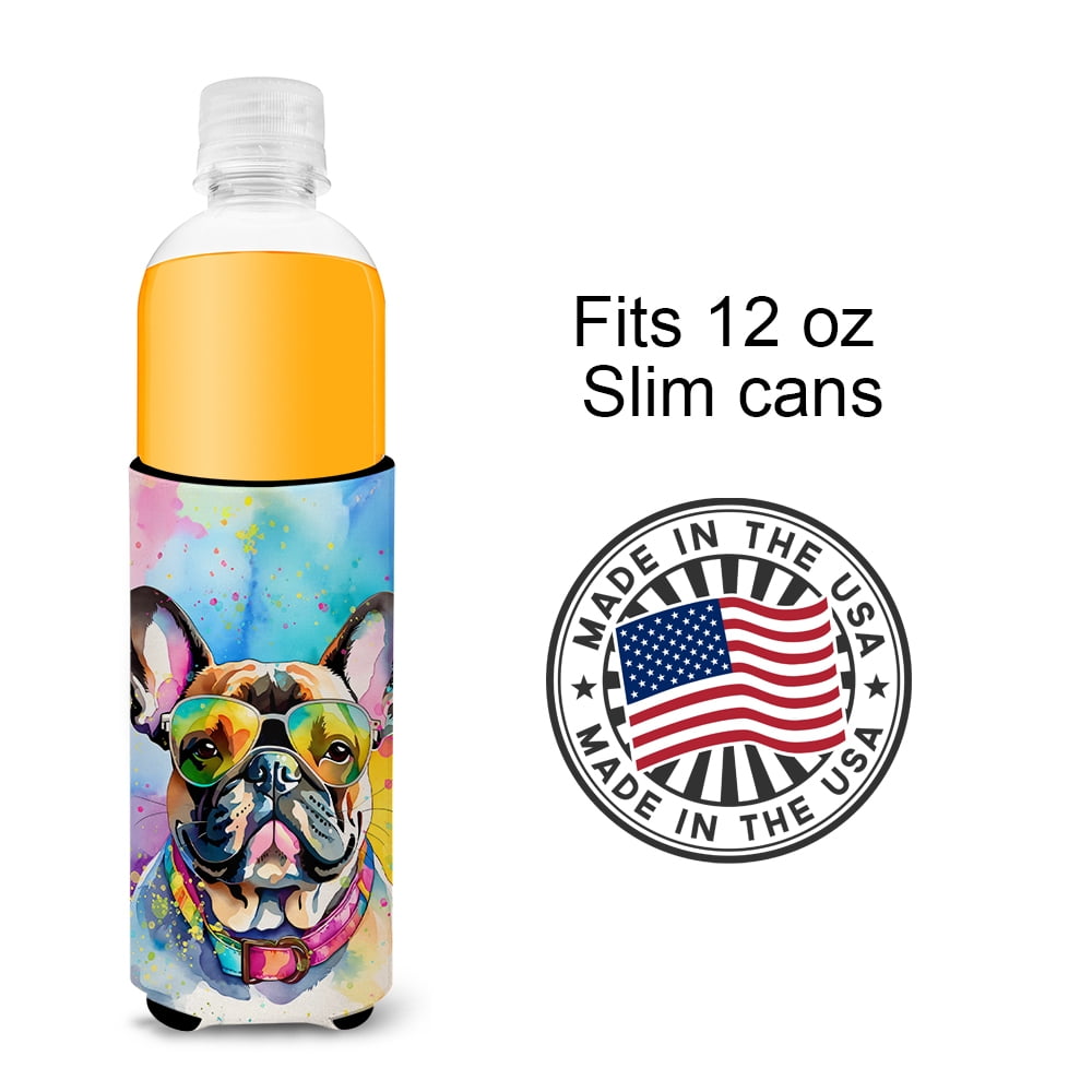 French Bulldog Hippie Dawg Hugger for Ultra Slim Cans 4 in x 6.5 in