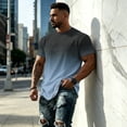thumbnail image 4 of OIOLOYJM T-Shirts For Men Gradient Crew Neck Short Sleeve Summer Casual Tees Tops Loose Fit Breathable Basic Athletic T Shirt Cyan L, 4 of 5