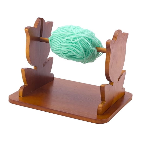 Wooden Yarn Holder Tulip Flower Yarn Organizer Ribbon Thread Spools Storage Rack Portable Yarns Ball Holder Saddle Brown