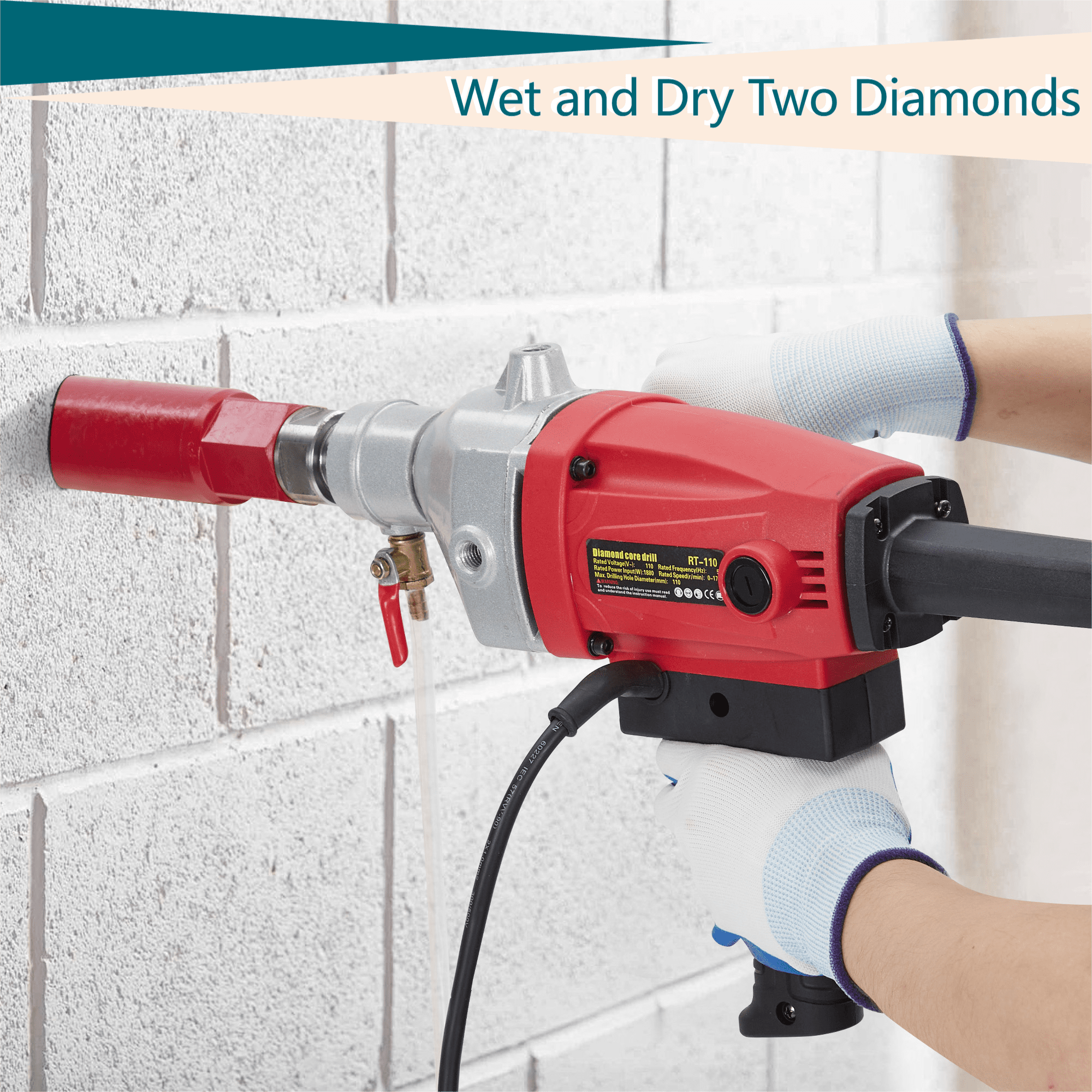 CazToi Diamond Core Drilling Machine 1500W Handheld Concrete Core Drill Rig Two Speed 1100RPM/2400RPM, 1-1/4" Thread Power Core Drill for Brick Concrete Block Stone