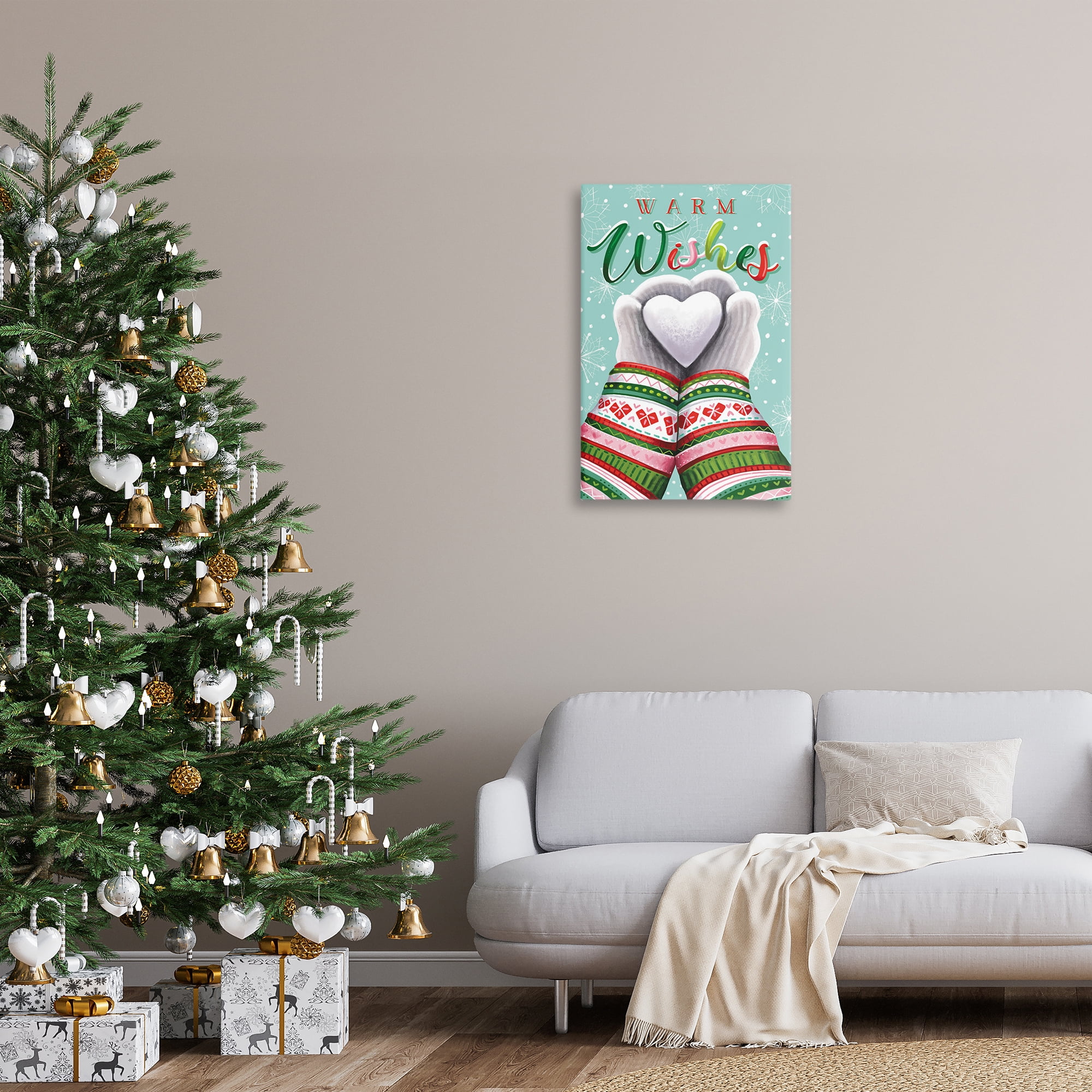 Stupell Industries Warm Wishes with Heart Holiday Painting Gallery Wrapped Canvas Art Print Wall Art, 20 x 30