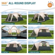 10 Person Family Cabin Tent with Screen Porch Camping Tent for Outdoor Camping Backyard Beige
