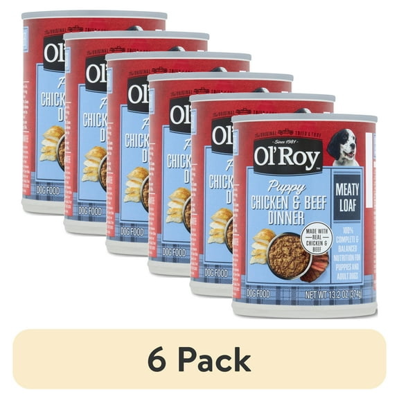 (6 pack) Ol' Roy Chicken & Beef Dinner Meaty Loaf Wet Dog Food for Puppy, 13.2 oz Can