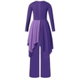 thumbnail image 2 of TTAO Kids Girls Long Sleeve Praise Dance Dress Metallic Liturgical Worship Lyrical Tunic Robe with Wide Leg Pants Set Purple 12, 2 of 7