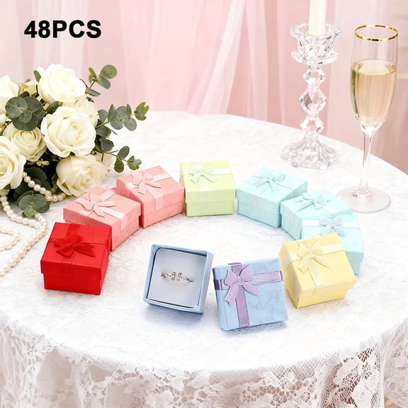 48Pcs Ring Gift Boxes Bulk Small Jewelry Box Set with Bow and Lid Mini Jewelry Box for Birthdays, Weddings, Christmas, Thanksgiving and Jewelry Gifting, Holiday Presents, Decorative Box
