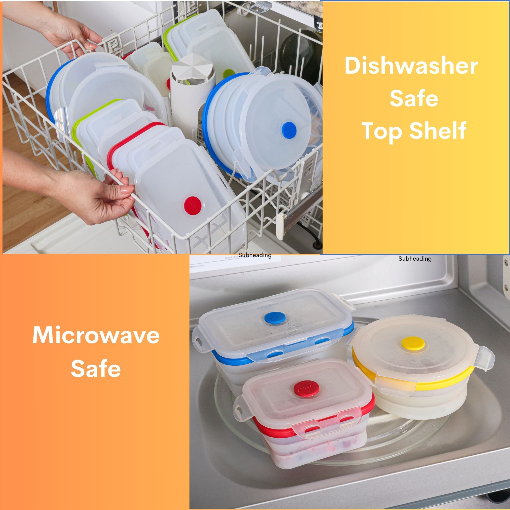 Ecoberi Collapsible Food Storage Containers, Airtight Snap-Top Lid, BPA Free Silicone, Microwave and Dishwasher Safe, Pack of 4