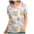 thumbnail image 2 of EGNMCR Hauts de Sarrau Femmes Mode pour Femmes Easter Rabbit Imprimé Col en V Manches Courtes Poche Haut de Tenue de Travail, 2 of 5