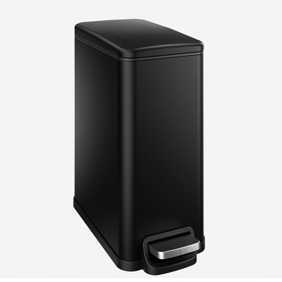 Slim Bathroom Trash Can with Lid Soft Close, 2.6 Gallon Stainless Steel Step Pedal Garbage Bin with Removable Inner Bucket for Toilet, Bedroom, Kitchen, Office