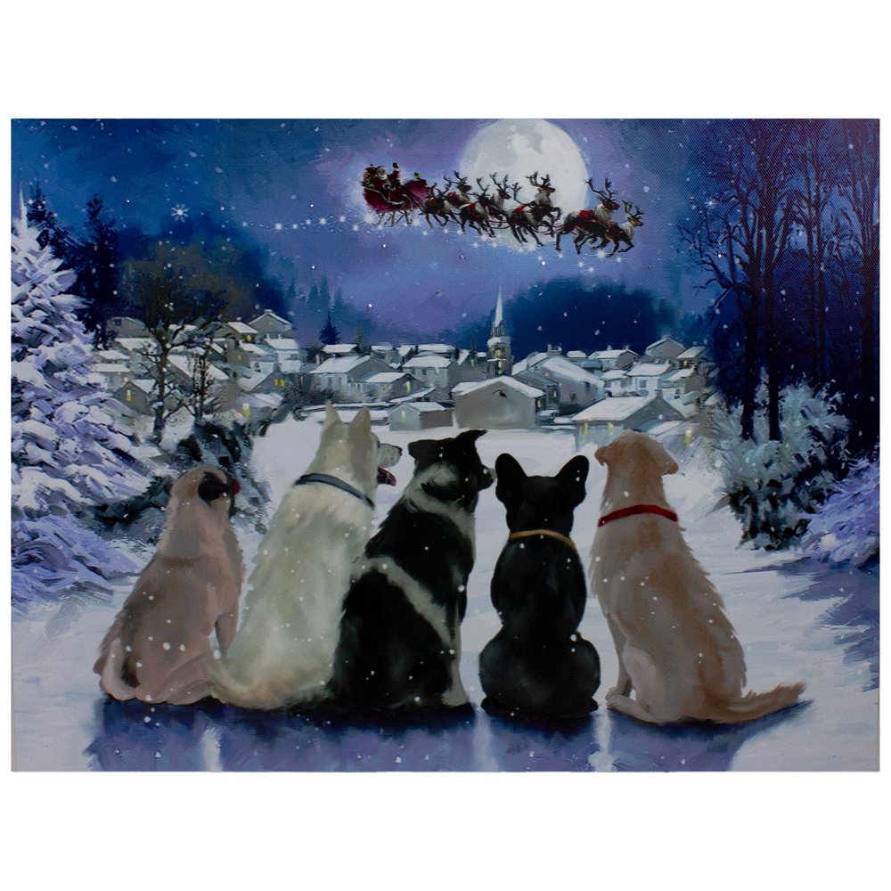 LED Fiber Optic Lighted Dogs Watching Santa Claus Christmas Wall Art 12