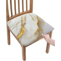 Dining Room Chair Seat Covers, Marble Texture Modern Art Golden Removable Stretch Chair Seat Cushion Slipcovers Protector for Holiday Party Festival Decoration, Set of 6