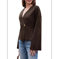 thumbnail image 3 of Womens V Neck Cardigan Long Bell Sleeve Button Down Open Front Loose Knit Fall Sweater Blazer Coffee M, 3 of 10