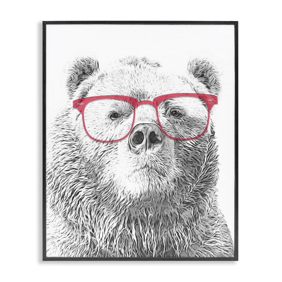 Stupell Industries Contemporary Quirky Monochrome Bear Red Glasses Design Black Framed Giclee Art, 11 x 14, by Annalisa Latella