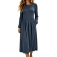 thumbnail image 2 of Women's Long Sleeve Casual Fall Dresses Crew-Neck Swing Party Dress with Pockets 2026 Gray L, 2 of 7