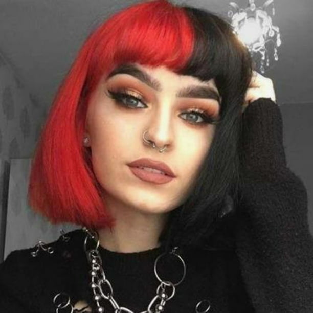 Sexy Women Natural Short Cosplay Bobo Wig Wine Red Black Synthetic Curly Wigs Walmart Com