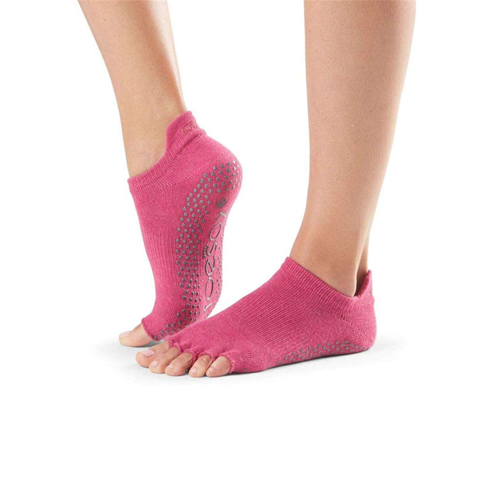 New TOESOX Women's Men's ANKLE Half Toe Grip Socks RED WHITE STRIPE Small 