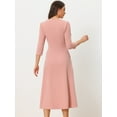 thumbnail image 4 of Unique Bargains Women's Work Office Elegant 3/4 Sleeve V Neck A-Line Dress M Pink, 4 of 5