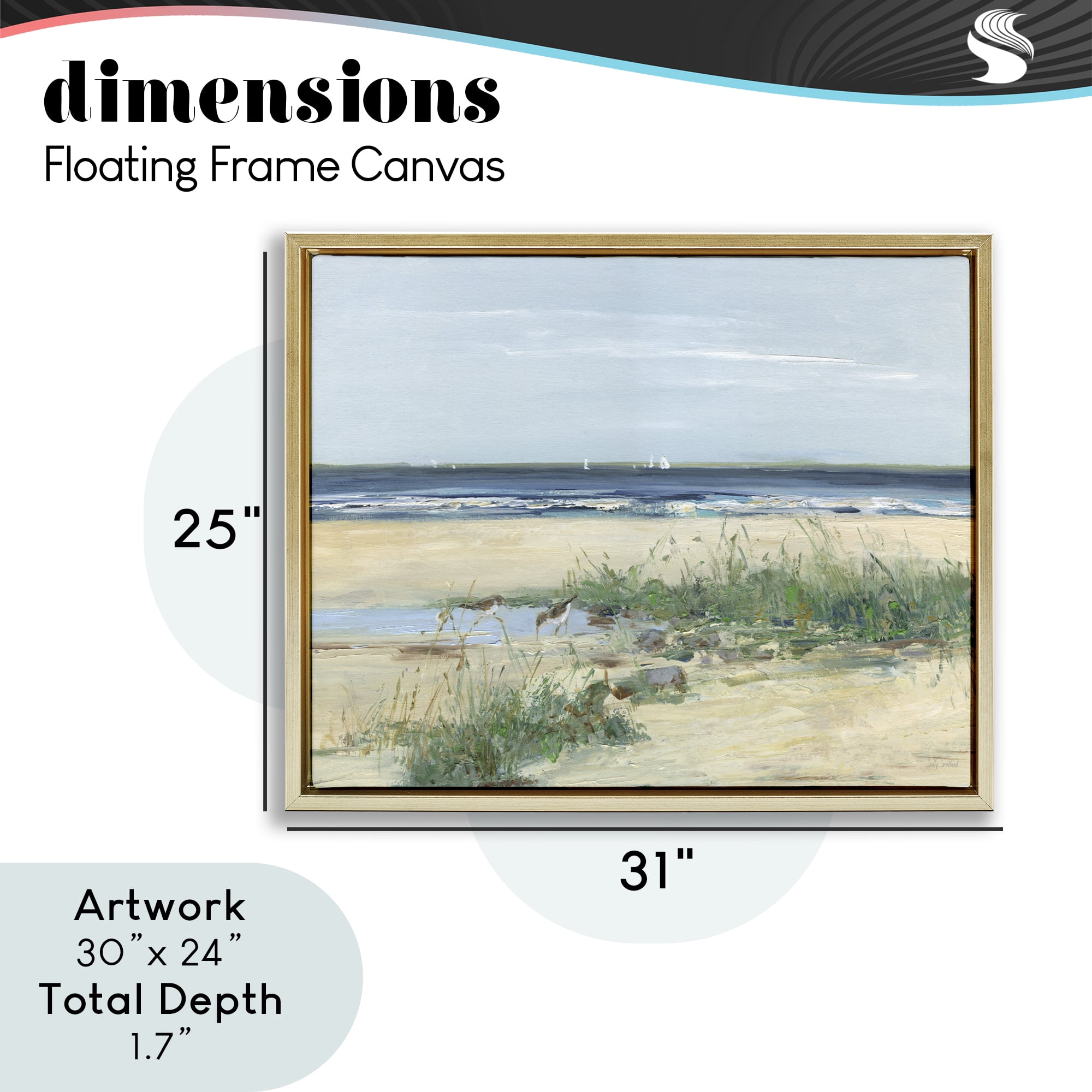 Stupell Industries Beach Marsh Sandpipers Gold Framed Floater Canvas Wall Art, design by Sally Swatland