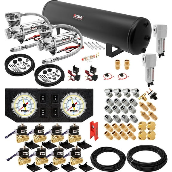 Vixen Air Suspension Kit for Truck/Car Bag/Air Ride/Spring. On Board System- Dual 200psi Compressor, 5 Gallon Tank. For Boat Lift,Towing,Lowering,Load Leveling,Onboard Train Horn VXX3804GW/4852DCF