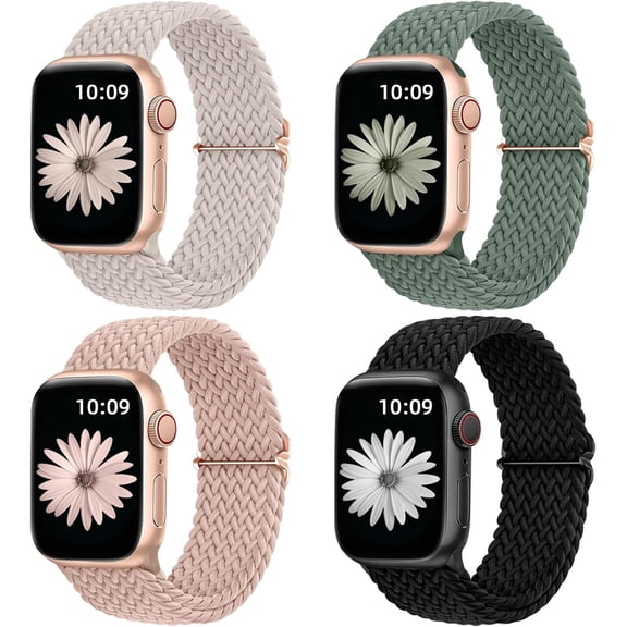 4 Pack Braided Solo Loop Compatible with Apple Watch Band 38mm 40mm 41mm 42mm 44mm 45mm 46mm 49mm for Women Men, Stretchy Soft Nylon Strap for iWatch