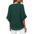 thumbnail image 4 of hotojiny Womens 3/4 Ruffle Sleeve Tops Solid Double Layer Chiffon Blouses Scoop Neck Flowy Tops Fashion Fall Shirt, 4 of 6