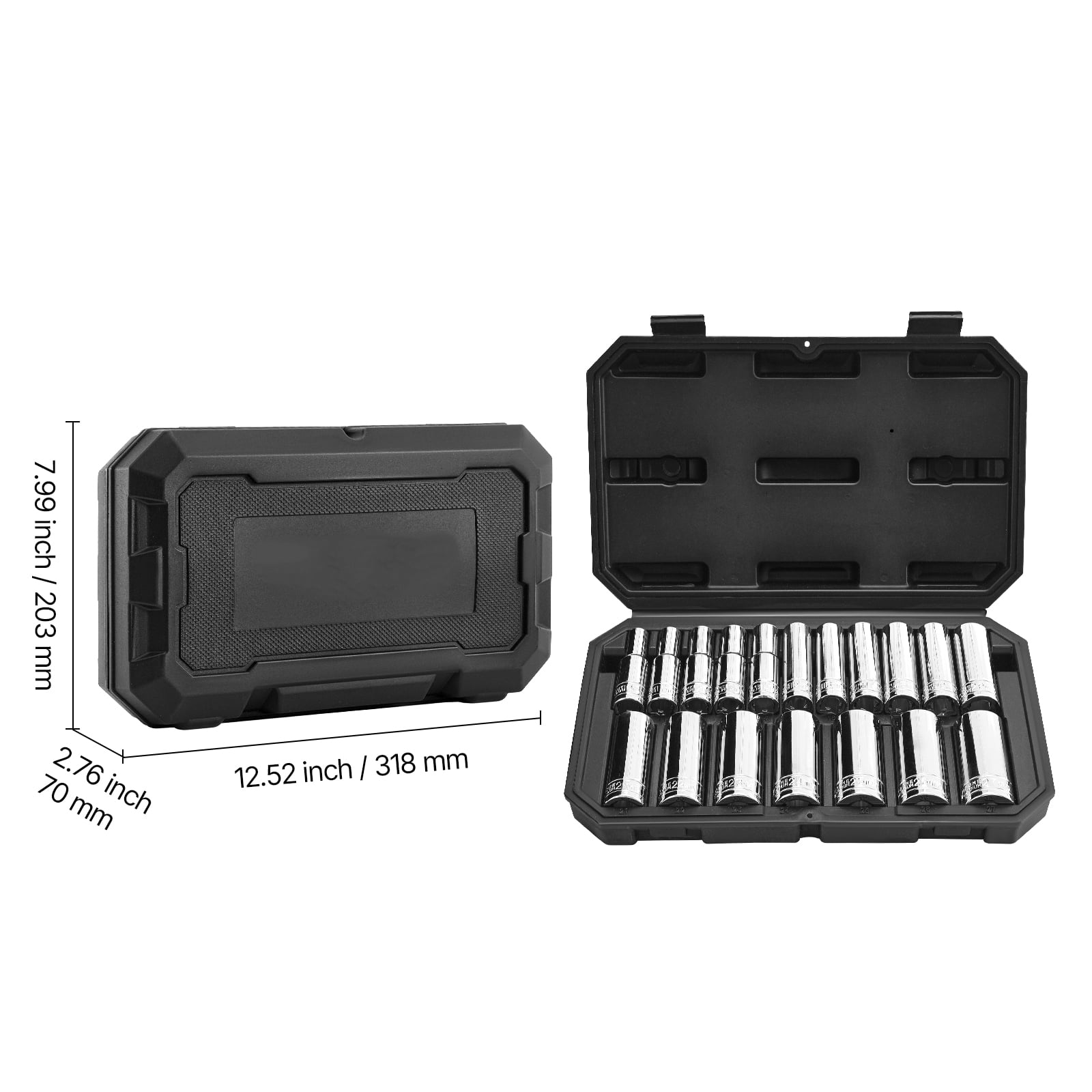 KFFKFF 18-Piece Socket Set, 1/2-Inch Drive, Metric Sizes 10-27 mm, Durable Tool Kit with Storage Case, Easy-to-Read Markings, Chrome-Plated CR-V Steel for Vehicle Maintenance