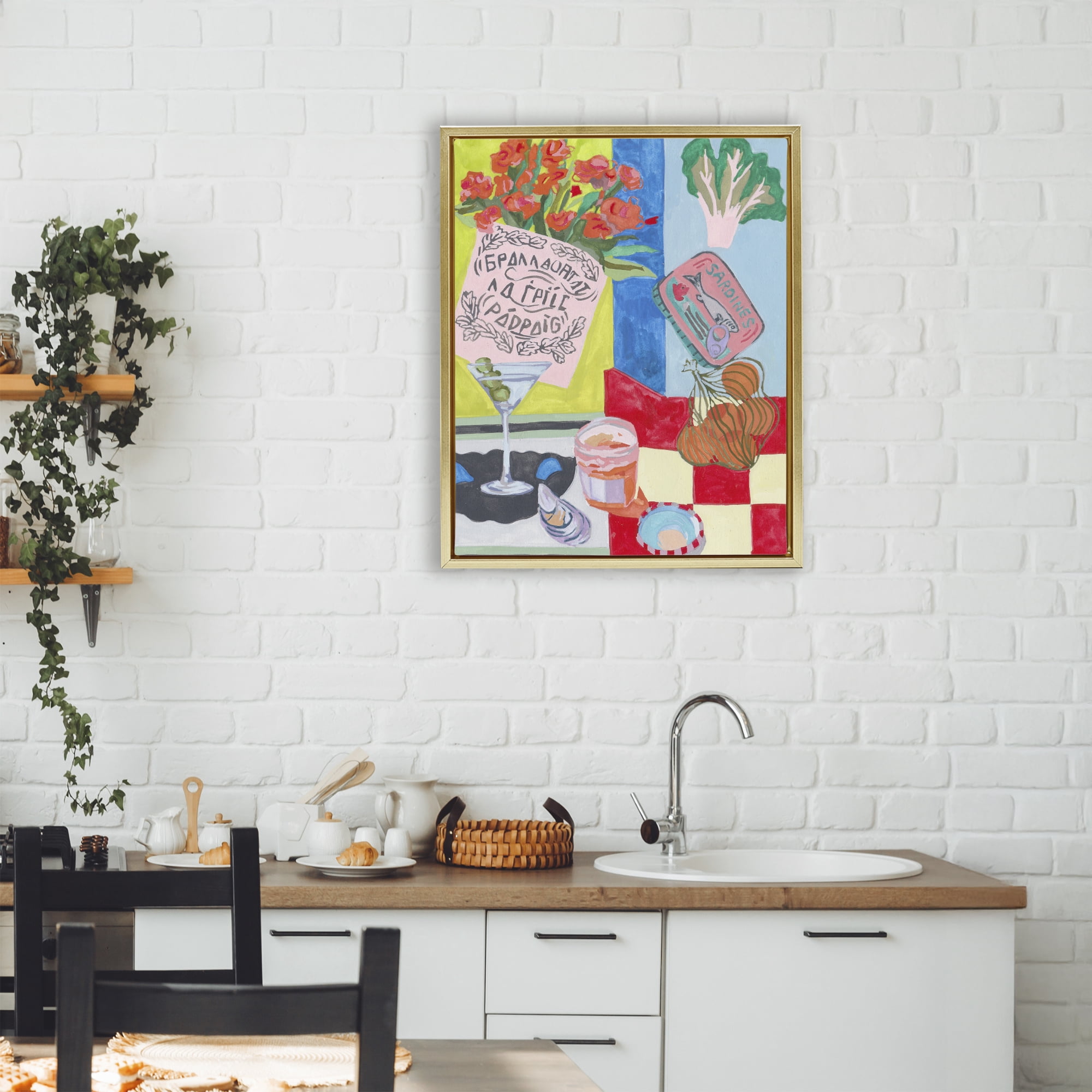 Stupell Industries Kitchen Checkered Still Life Gold Framed Floater Canvas Wall Art, design by Melissa Wang