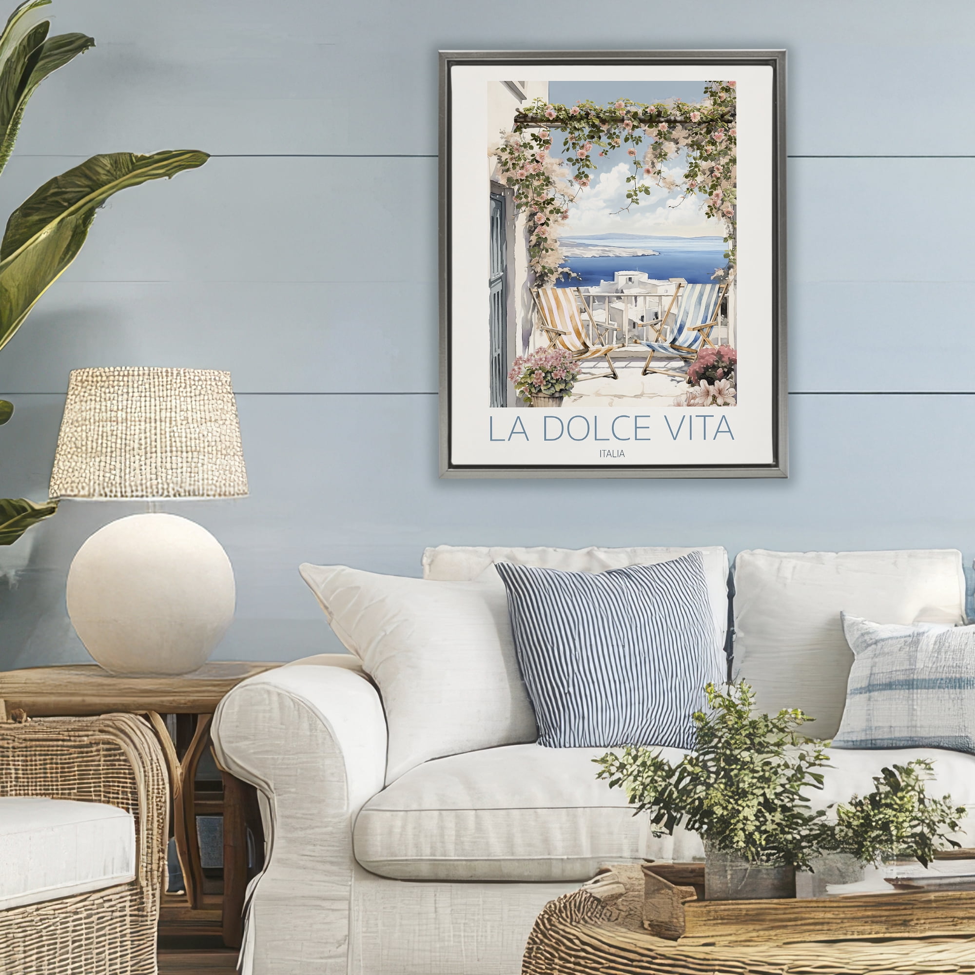 Stupell Industries Coastal Italian Balcony View Gray Framed Floater Canvas Wall Art, design by CAD Designs