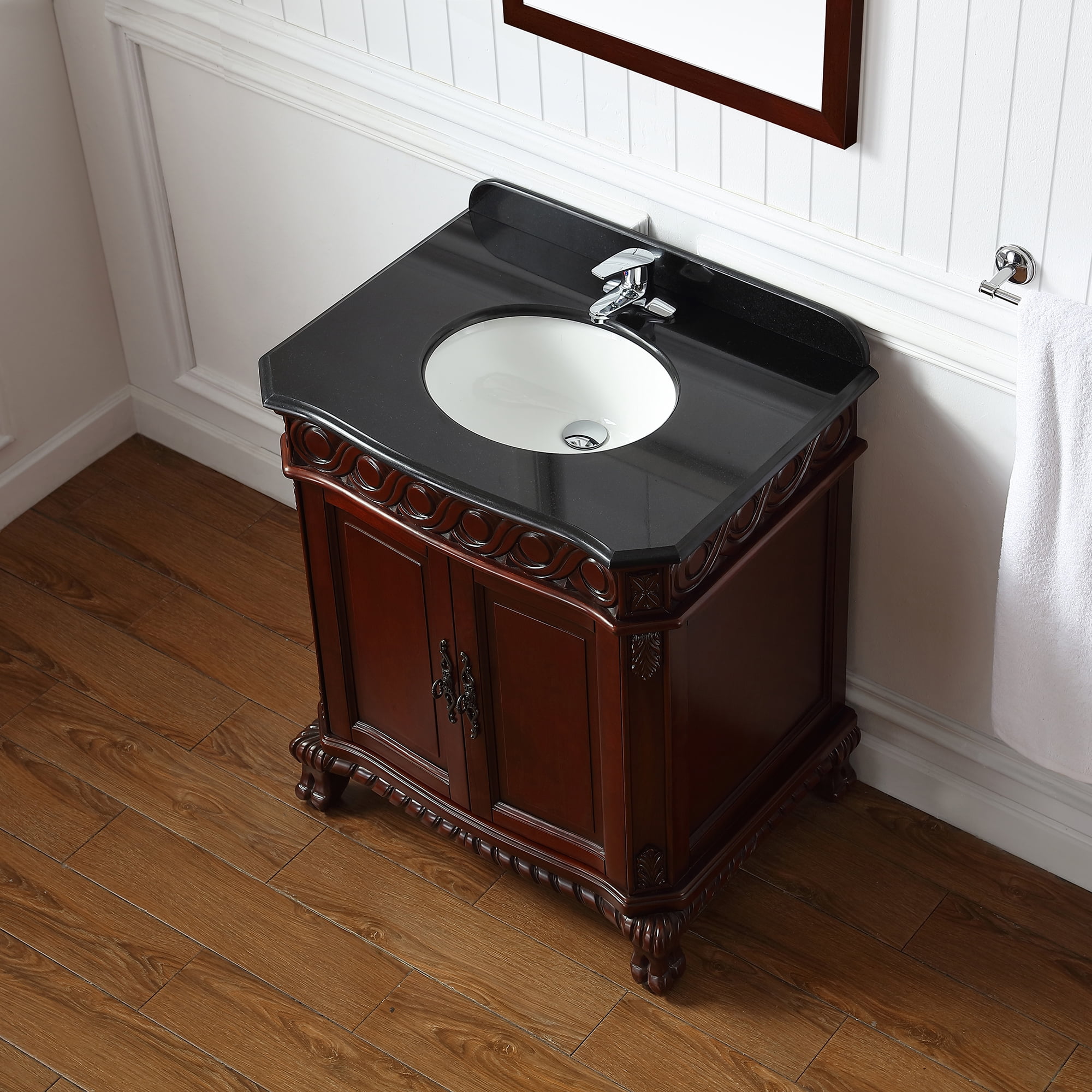 Wall-Mounted Bathroom Vanity in Dark Cherry - Decora