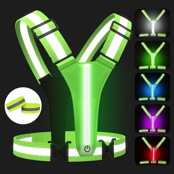 WLGJL LED Reflective Vest Running Gear, 5 Colors Lights Up Running Vest Rechargeable for Night Walking Running Cycling Jogging
