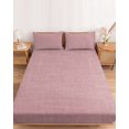thumbnail image 2 of King Size Fitted Sheet Set - Nude Pink 3 Piece Bedding Sets 16" Deep Pocket Fitted Sheet with 2 Pillowcases, Farmhouse Burlap Solid Pink Color Modern Linen Texture Brushed Microfiber Bed Sheets, 2 of 9