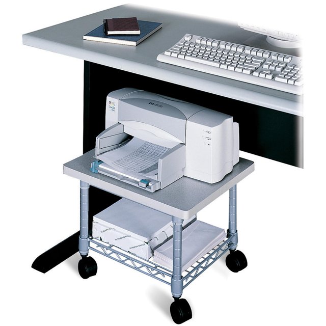 Safco Onyx Under-Desk Utility Cart & Multi-Use Printer Stand, Printer Table for Home Office, Mobile Rolling Cart with Steel Shelf, Gray