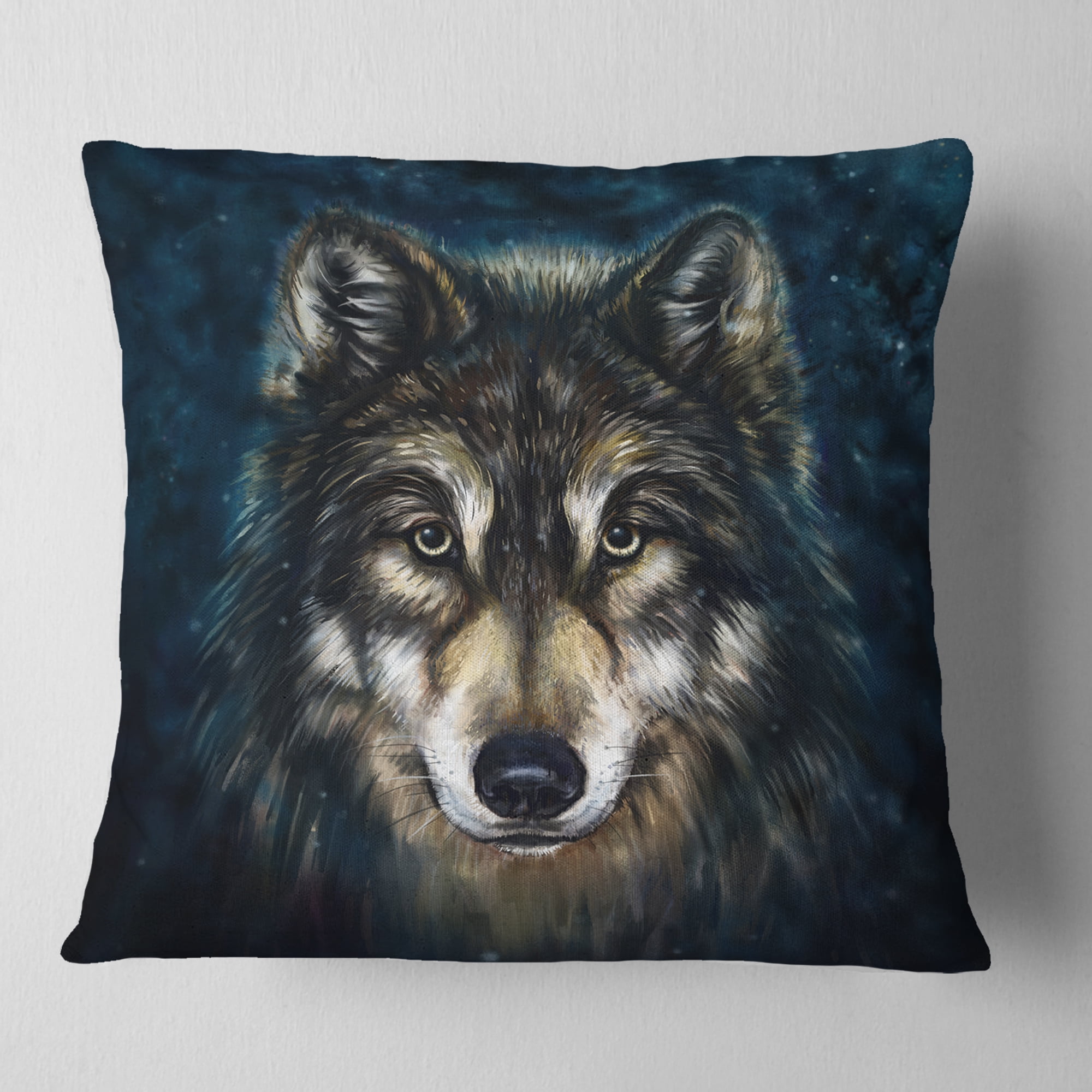 Designart Smiling Wolf - Animal Throw Pillow - 18x18