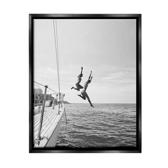 Stupell Industries People Diving from Boat Transportation Photography Black Floater Framed Canvas Art Print Wall Art, 17 x 21