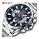 thumbnail image 1 of Curren 8363 pulsera de cuarzo azul de acero inoxidable para hombre, correa de reloj color plata, 1 of 8