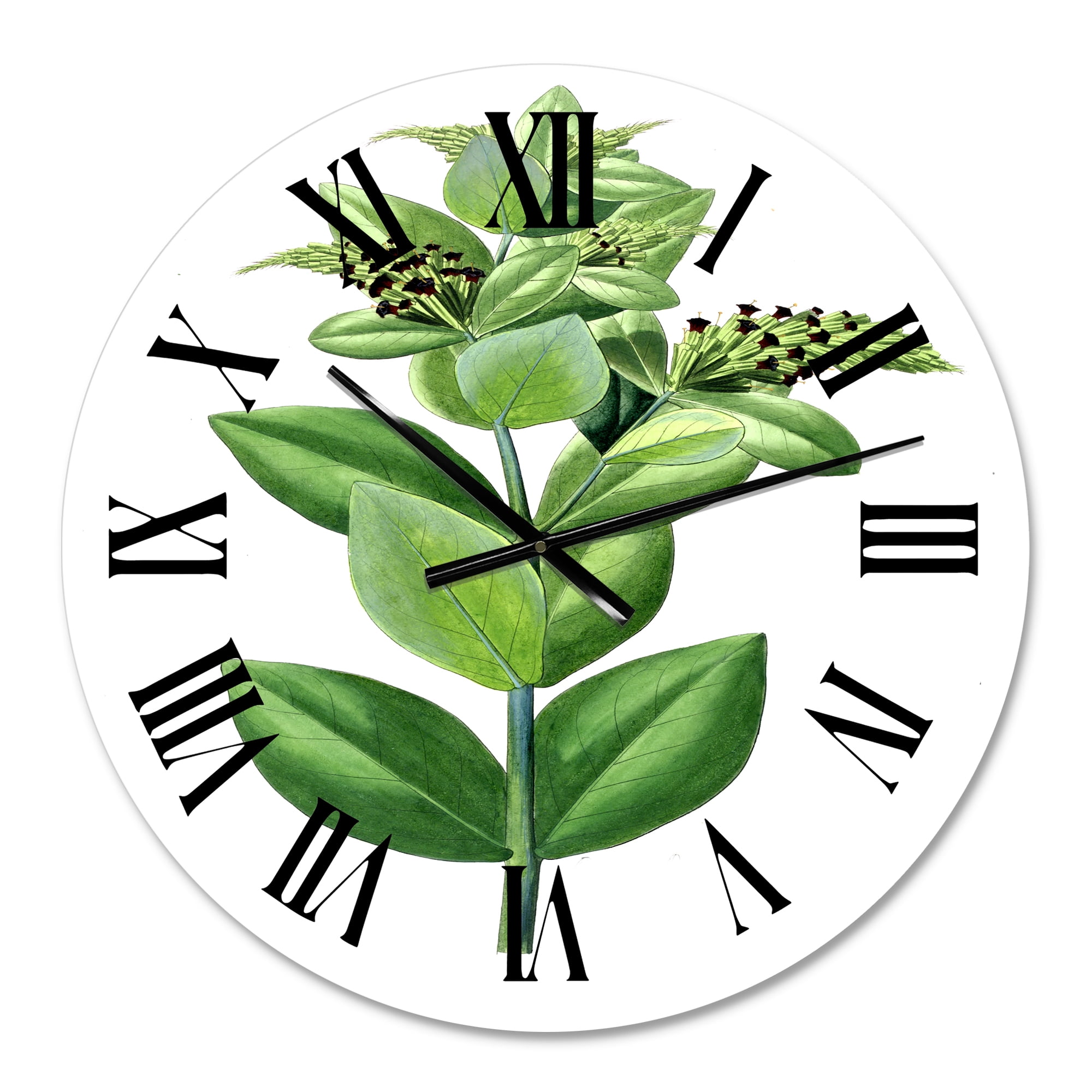 Designart 'Vintage Green Leaves Plants Vi' Traditional Wall Clock