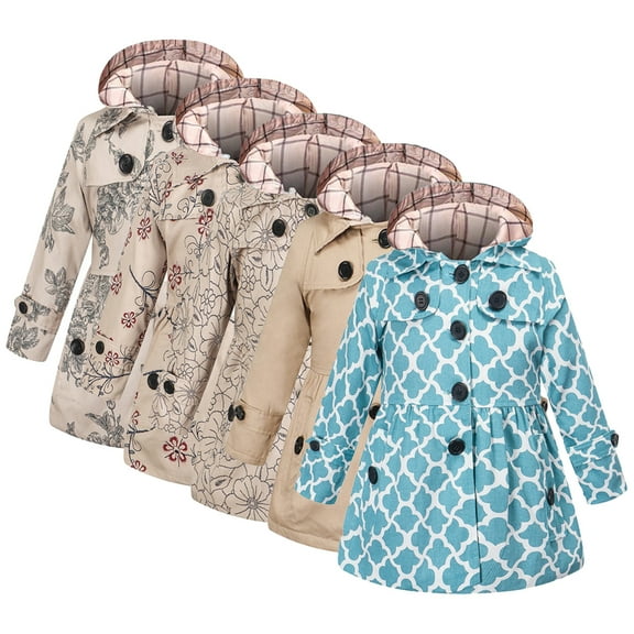 AJZIOJIRO Toddler Kids Spring Autumn Trench Coats for Girls Fashion Thickened Windbreaker Coats Children Printed Hooded Windproof Jacket Outerwear 2-12Y