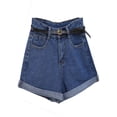 thumbnail image 1 of Women's Retro High Waisted Rolled Denim Jean Shorts with Pockets, 1 of 3