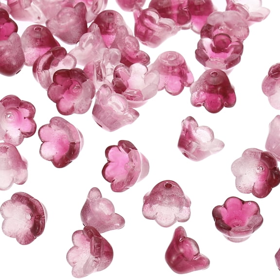 Uxcell Glass Trumpet Flower Beads, 50 Pcs Gradient Flower Bead Charm for Jewelry Making DIY Craft, Bracelets, Earrings, Necklaces Decorations, Rose Red