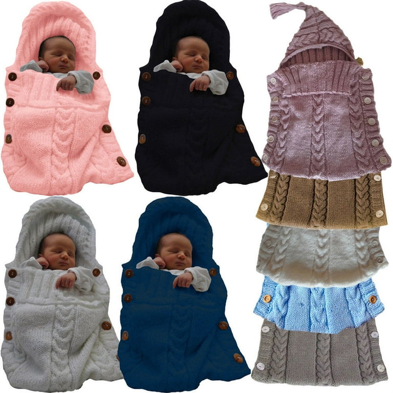 Newborn Baby Warm Pram Sleeping Bag Hooded Swaddle Knit Wrap