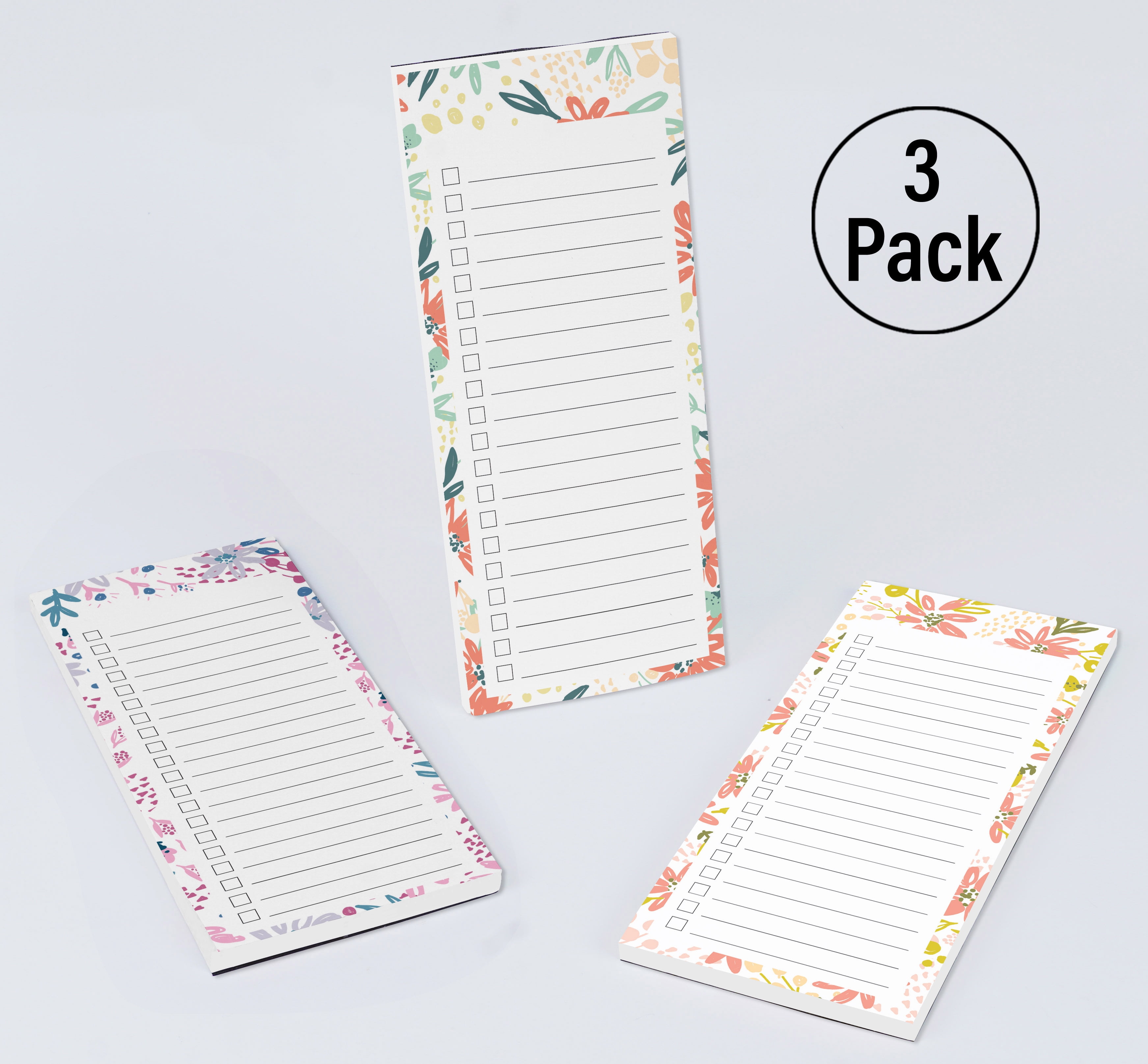 Inkdotpot Packof3MagneticFridge To-Do List Notepads,MagneticMemo Pads For Refrigerator,Florals Design(50 Sheets Each)