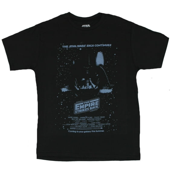 Star Wars Mens T-Shirt -  The Saga Continues Empire Strikes Back Vader Poster (Small)