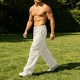 thumbnail image 4 of successthop Mens Wide Leg Pants Pants Drawstring Elastic Waist Loose Bottoms Big and Tall Casual Clothes with Pockets M, 4 of 9