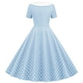 thumbnail image 4 of lcziwo Kids Girls Vintage Polka Dot 50's Girls Dress Short Sleeve Turn-Down Collar Swing Dress Party Dress Sky Blue 12 Years, 4 of 7