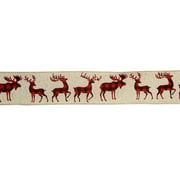 Buffalo Plaid Deer and Sparkle Burlap Style Wired Craft Ribbon 2.5" x 16 Yards