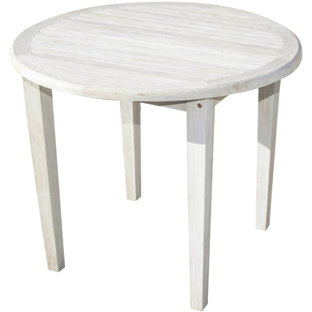 37 Round Compact Teak Dining Table In Driftwood Finish Walmart Com Walmart Com