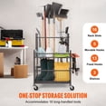 thumbnail image 2 of 16-Slot Rolling Tool Organizer with Hooks - Heavy-Duty Metal Rack for Garage&Shed Storage of Rakes, Brooms, Long-Handled Yard Tools, 2 of 12